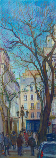 Peinture intitulée "Paris #01 "La Place…" par Konoko, Œuvre d'art originale, Crayon