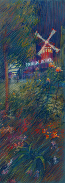 Malerei mit dem Titel "Paris #03 Moulin Ro…" von Konoko, Original-Kunstwerk, Bleistift