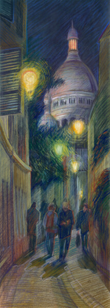 Peinture intitulée "Paris #04 "Rue Sain…" par Konoko, Œuvre d'art originale, Crayon