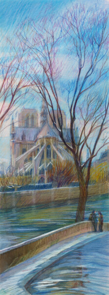 Peinture intitulée "Paris#07 "Cathédral…" par Konoko, Œuvre d'art originale, Crayon
