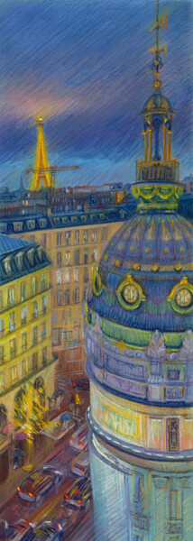 Peinture intitulée "Paris#17 Vue depuis…" par Konoko, Œuvre d'art originale, Crayon