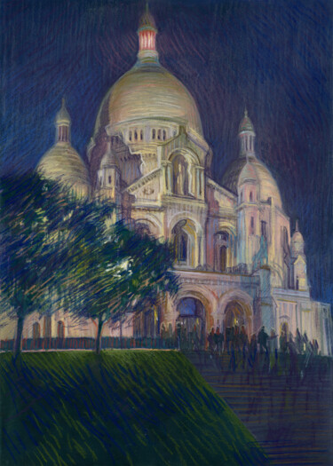 Pintura titulada "Paris#30 "Basilique…" por Konoko, Obra de arte original, Lápiz