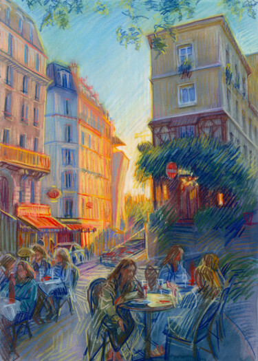 Painting titled "Paris#34 Le coucher…" by Konoko, Original Artwork, Pencil