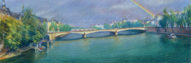 Painting titled "Paris #41 "Pont du…" by Konoko, Original Artwork, Pencil