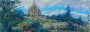 Pintura titulada "Paris#62 Basilique…" por Konoko, Obra de arte original, Lápiz