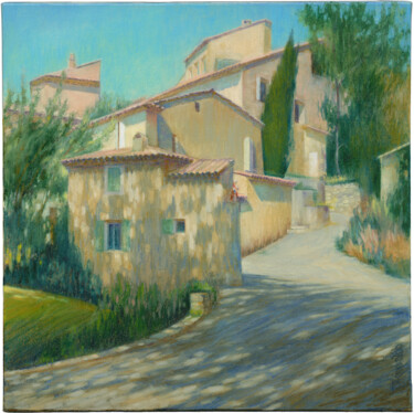 Painting titled "VAUGINES LE VILLAGE" by Konoko, Original Artwork, Oil Mounted on Wood Stretcher frame