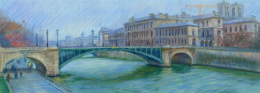 Картина под названием "Paris #77 "Pont de…" - Konoko, Подлинное произведение искусства, Карандаш