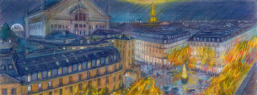 Картина под названием "Paris #78 "Lumieres…" - Konoko, Подлинное произведение искусства, Карандаш