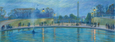 Картина под названием "Paris #53 Jardin de…" - Konoko, Подлинное произведение искусства, Карандаш