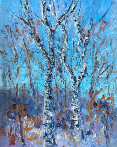 Plein air oil painting Birches Landscape small oil painting Peinture intitulée "Plein air oil paint…" par Konstantin Borisov, Œuvre d'art originale, Huile