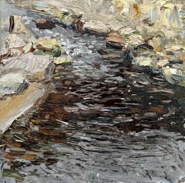 Schilderij getiteld "Small river" door Konstantin Borisov, Origineel Kunstwerk, Olie