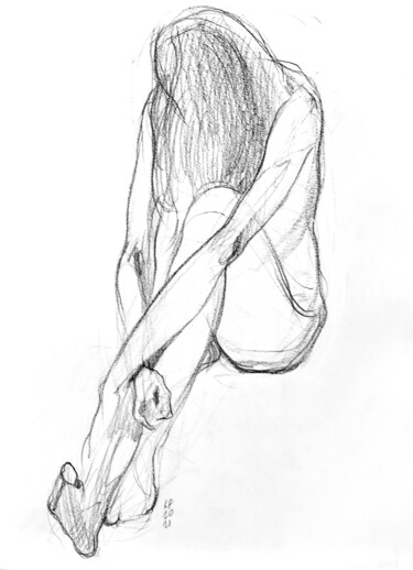 Drawing titled "Naked girl on the f…" by Konstantin Fomin, Original Artwork, Pencil