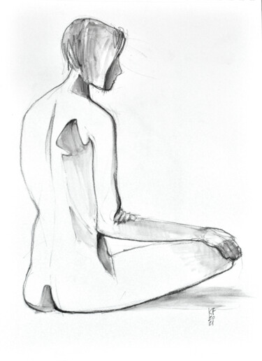 Desenho intitulada "Naked girl in medit…" por Konstantin Fomin, Obras de arte originais, Lápis