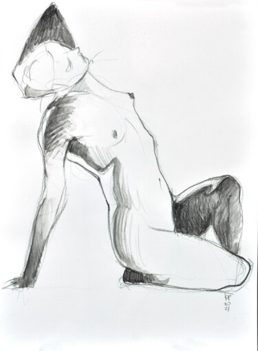 Рисунок под названием "Nude sitting girl" - Konstantin Fomin, Подлинное произведение искусства, Карандаш