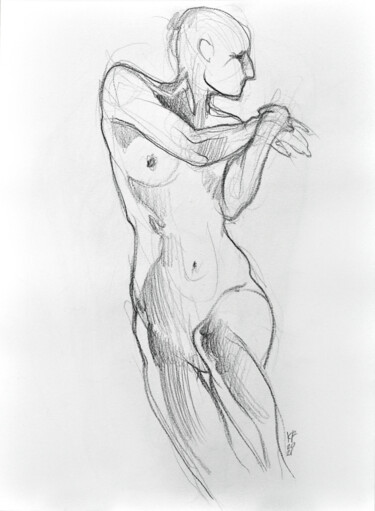 Drawing titled "NUDE FEMALE 15, A3,…" by Konstantin Fomin, Original Artwork, Pencil