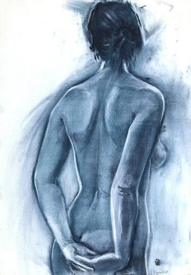 Zeichnungen mit dem Titel "Indigo girl" von Konstantin Fomin, Original-Kunstwerk, Pastell