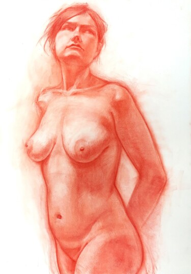 Drawing titled "Nude Red Lady" by Konstantin Fomin, Original Artwork, Pastel