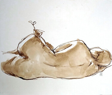 Dessin intitulée "Naked lady lying do…" par Konstantin Fomin, Œuvre d'art originale, Encre