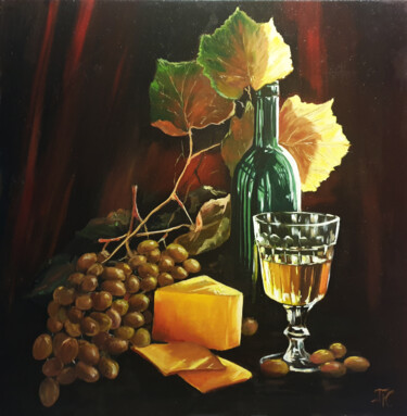 Pintura intitulada "Wine Still life" por Konstantin Gusev, Obras de arte originais, Óleo Montado em Armação em madeira