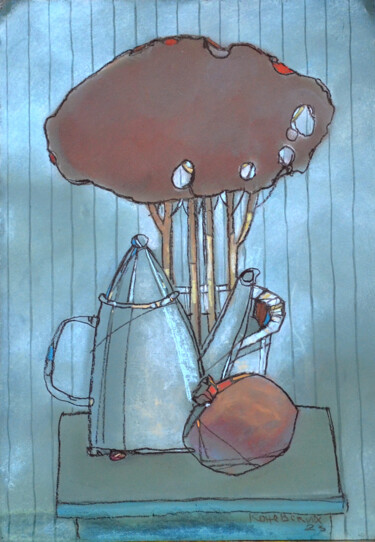 Peinture intitulée "Натюрморт с гранатом" par Konstantin Konevskikh, Œuvre d'art originale, Pastel