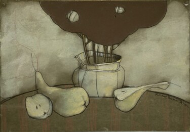 Drawing titled "Натюрморт с грушей" by Konstantin Konevskikh, Original Artwork, Pastel Mounted on Cardboard
