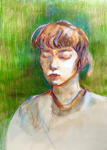 Rysunek zatytułowany „Portrait of a girl” autorstwa Konstantin Lakstigal, Oryginalna praca, Conté