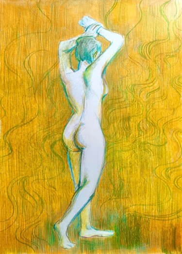 Dessin intitulée "Dancing girl" par Konstantin Lakstigal, Œuvre d'art originale, Conté