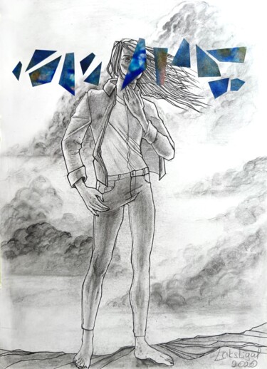 拼贴 标题为“Man on a cliff” 由Konstantin Lakstigal, 原创艺术品, 石墨