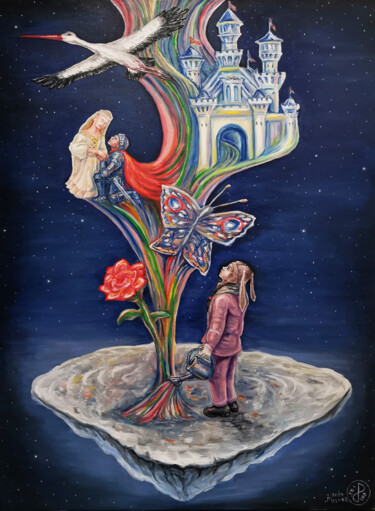 Painting titled "Dream tree on child…" by Konstantin Rudnev, Original Artwork, Oil