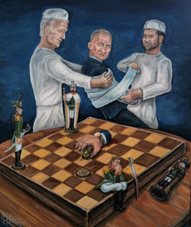 Malerei mit dem Titel "Chess piece riot (Б…" von Konstantin Rudnev, Original-Kunstwerk, Öl