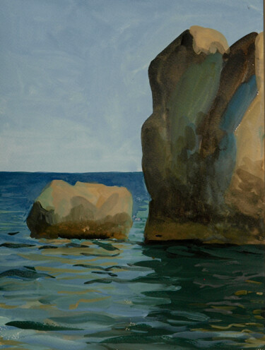 Schilderij getiteld "Cliff" door Konstantin Shipov, Origineel Kunstwerk, Aquarel