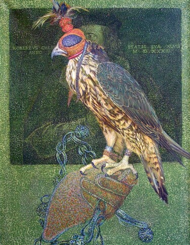 Картина под названием "Ловчий сокол" - Константин Сидорович, Подлинное произведение искусства, Масло Установлен на Деревянна…