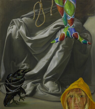 Картина под названием "Арлекин и власть" - Константин Удалов, Подлинное произведение искусства, Масло