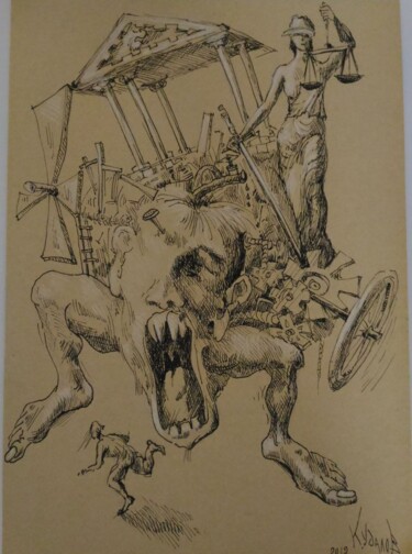 Desenho intitulada "Машина правосудия" por Konstantin Udalov, Obras de arte originais, Caneta de gel