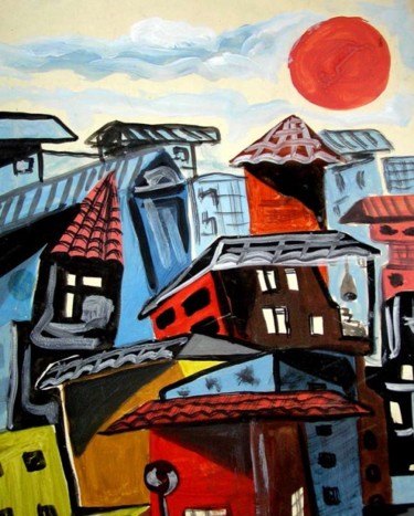 Painting titled "City-orange" by Kosta, Original Artwork