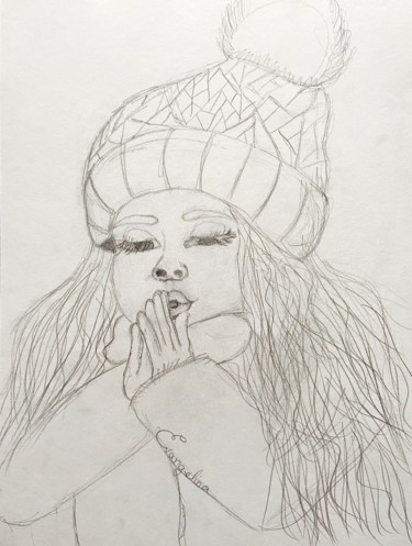 Drawing titled "Frozen Girl" by Evangelina, Original Artwork, Pencil