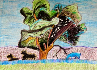 Рисунок под названием "The tree à la Dali" - Evangelina, Подлинное произведение искусства, Карандаш