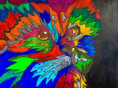 Peinture intitulée "Cat - rainbow" par Evangelina, Œuvre d'art originale, Aquarelle