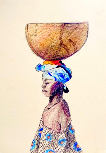 Zeichnungen mit dem Titel "African woman Jug H…" von Evangelina, Original-Kunstwerk, Bleistift