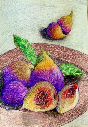 Drawing titled "Nature morte aux Fi…" by Evangelina, Original Artwork, Pencil