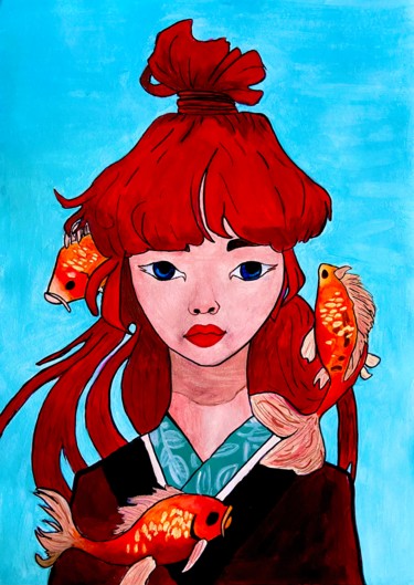 Pintura titulada "Samouraï -Girl with…" por Evangelina, Obra de arte original, Acrílico