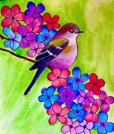 Drawing titled "Little bird in the…" by Evangelina, Original Artwork, Watercolor