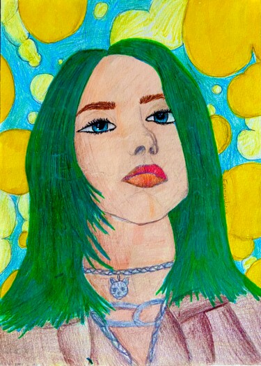 Drawing titled "Billie Eilish" by Evangelina, Original Artwork, Pencil