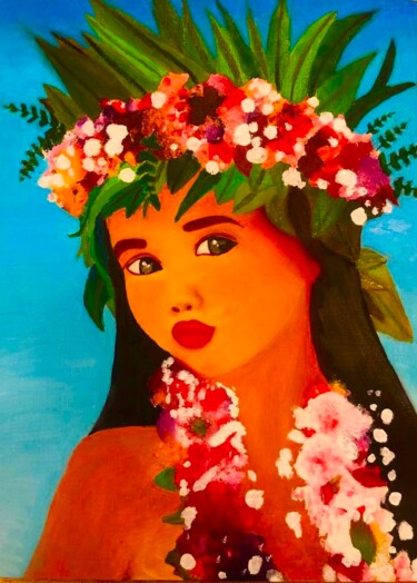 Painting titled "ALOHA  👋 (A LITTLE…" by Evangelina, Original Artwork, Oil
