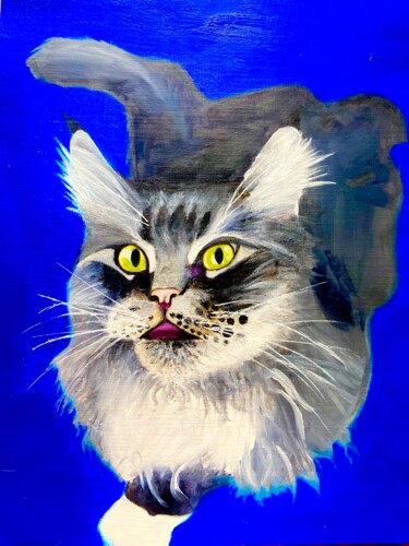 Painting titled "My Maine Coon Essen…" by Evangelina, Original Artwork, Oil