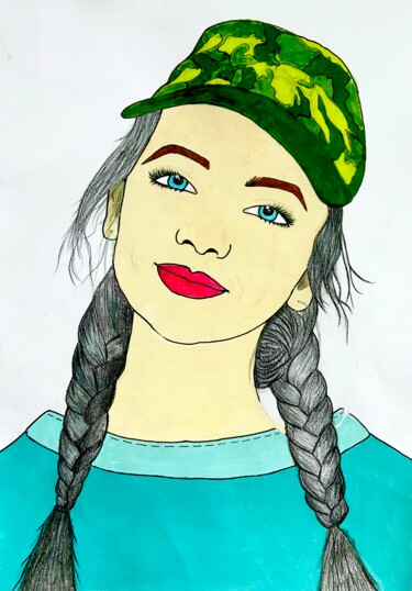 Painting titled "Billie Eilish with…" by Evangelina, Original Artwork, Watercolor