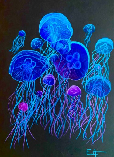 Pintura intitulada "Like a jellyfish" por Evangelina, Obras de arte originais, Lápis