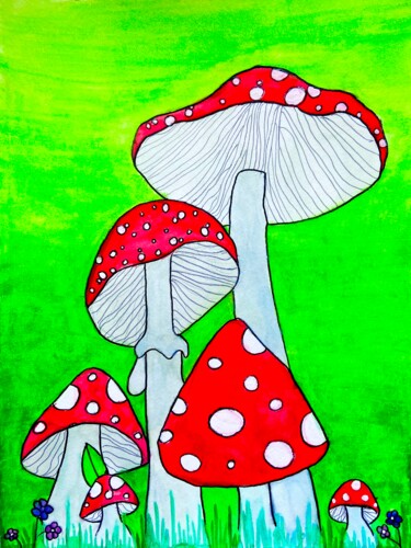 Pintura intitulada "Mushrooms 🍄" por Evangelina, Obras de arte originais, Acrílico