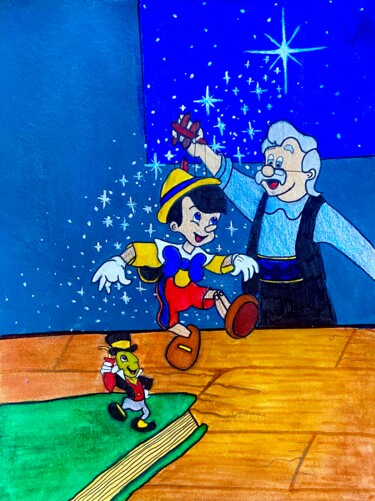 Painting titled "Pinocchio,Geppetto…" by Evangelina, Original Artwork, Acrylic
