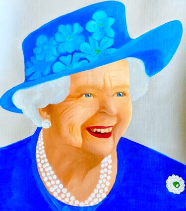 Malerei mit dem Titel "Queen Elizabeth II…" von Evangelina, Original-Kunstwerk, Öl